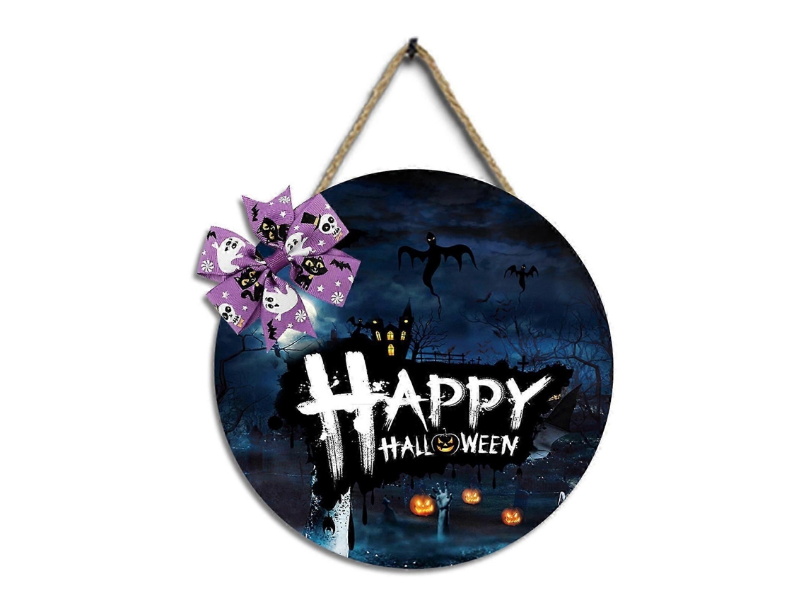 Placa de madeira para decoração externa de casa com pingente de Halloween