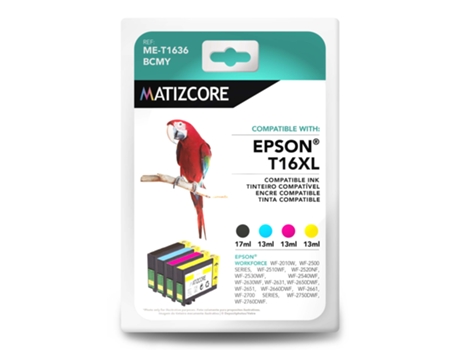 Pack 4 Tinteiros MATIZCORE Epson T16 XL Cores (T16XLCMYK) — Preto e Cores | XL
