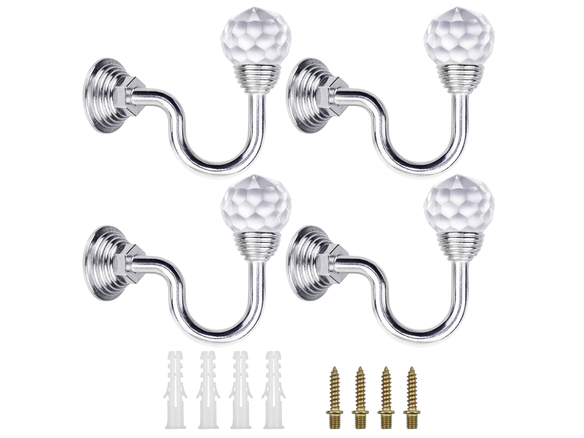 Conjunto De 4 Ganchos De Cristal Para Cortina, Suporte De Parede Para Cortina Com Borla, Cabide Para Roupas(prateado)