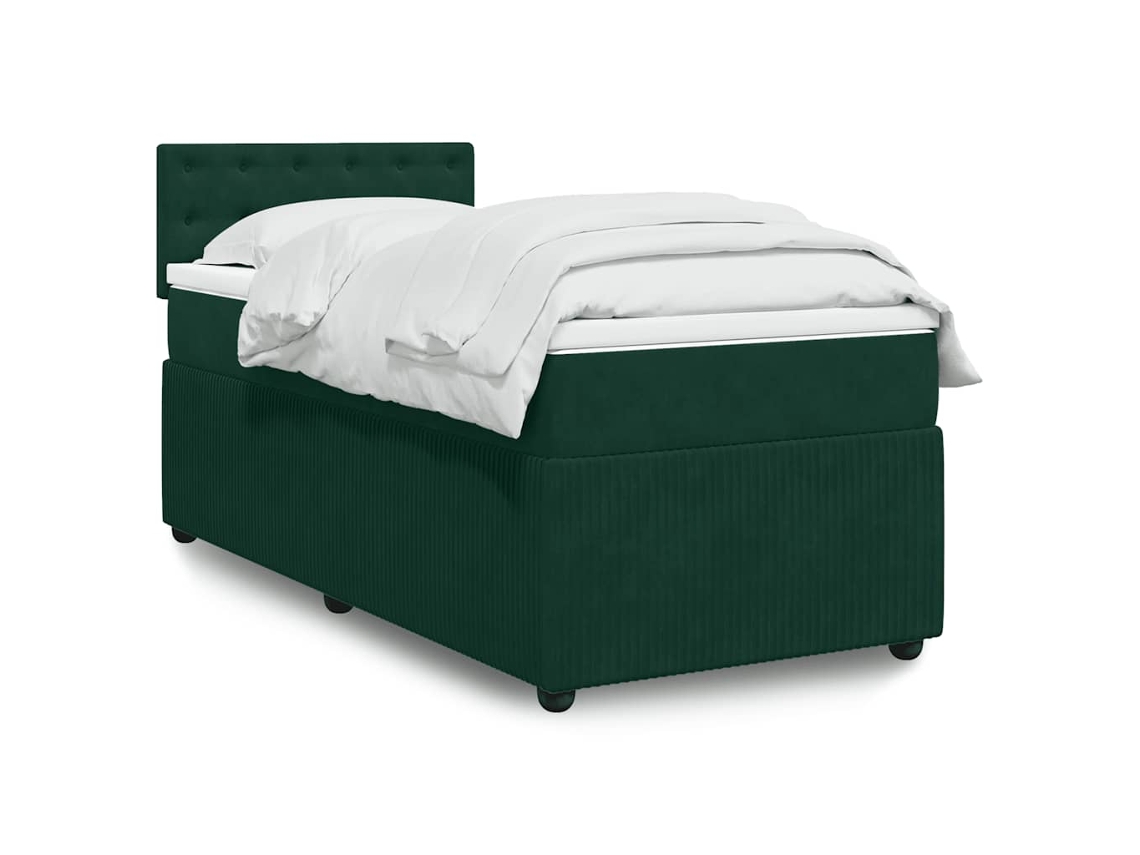 Vidaxl Cama Com Molas/colchão 90x200 Cm Veludo Verde-escuro