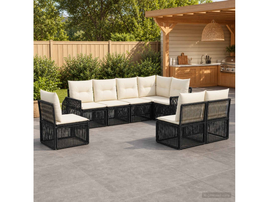 Vidaxl Conjunto De Sofá De Jardim 8 Pcs Preto E Branco Creme Vime Pe