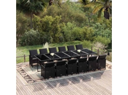 Vidaxl 13 Pcs Conjunto Jantar P/ Jardim C/ Almofadões Vime Pe Preto