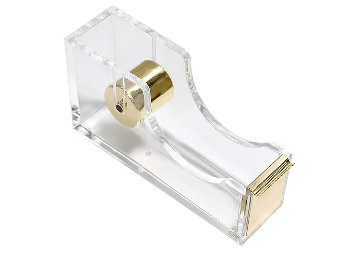 Dispensador de Fita Adesiva em Acrílico Transparente, Cortador Fita, Material Escritório, Antiderrapante, F Ácil Usar, 12 X 6,5 3,5 Cm, GOKOCO