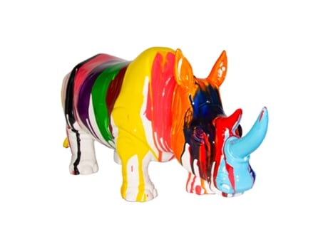 Figura Decorativa Rhinoceros De Poliresina 54X18X24 Cm Multicolorida