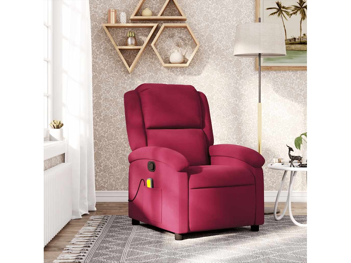 Vidaxl Poltrona De Massagens Reclinável Veludo Vermelho Tinto