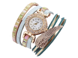 Relógio de Pulseira Feminino de Quartzo com Strass e Pulseira Pu Azul