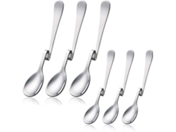 6 Colheres Aço Inox Com Cabo Curvo - Para Drinks Longos - Latte Macchiato - Café - Mel