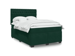 Vidaxl Cama com Molas/colchão 140x200 Cm Veludo Verde escuro