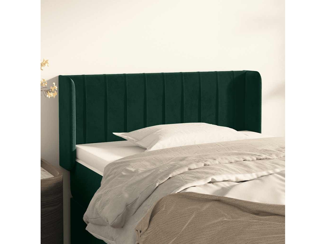 Vidaxl Cabeceira De Cama C/ Abas Veludo 93x16x78/88 Cm Verde-escuro