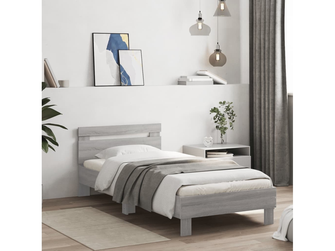 Vidaxl Estrutura De Cama C/ Cabeceira Derivados Madeira Cinza Sonoma