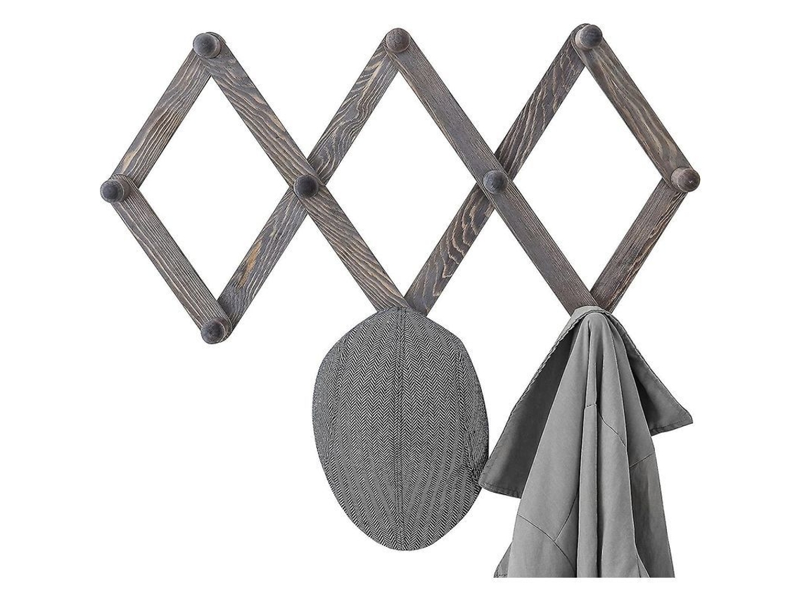 Prateleira De Parede Rustica Em Madeira Cinza Escuro Com 10 Pregos, Design Accordion E Instalação Vertical/horizontal