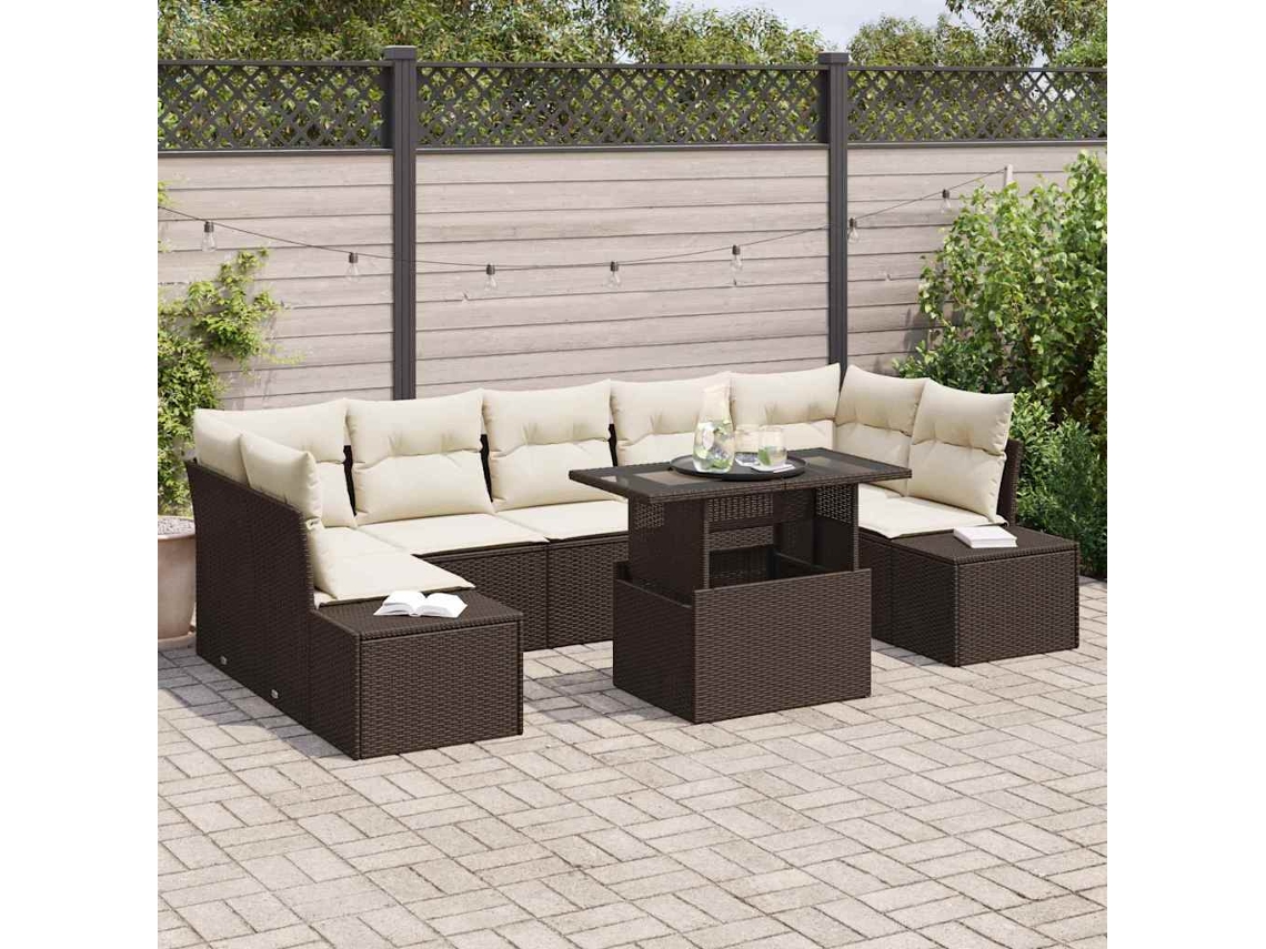 Vidaxl Conjunto De Sofá De Jardim 8 Unid. Marrom E Creme