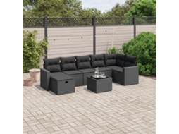 Vidaxl 8 Pcs Conjunto Sofás De Jardim Com Almofadões Vime Pe Preto
