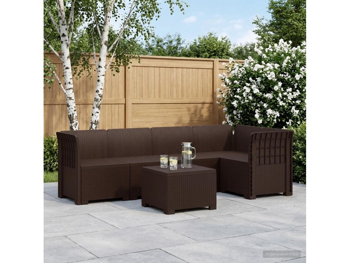 Vidaxl Sofá De Jardim Para 5 Pessoas Com Visual De Rattan Pp Castanho