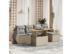 Vidaxl 6 Pcs Conjunto De Sofás P/ Jardim Com Almofadões Vime Pe Bege
