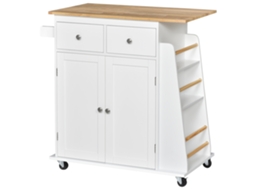 Carrinho de Cozinha de 3 Níveis com Porta temperos e 4 Rodas em Mdf e Aglomerado, 89x45x89cm, Branco ZENCORE SERVICES