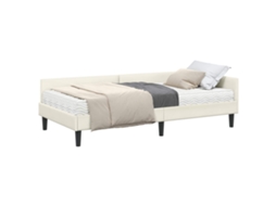 SYFAX™ Estrutura de Cama de Canto com Colchão 2 Pcs Creme Veludo