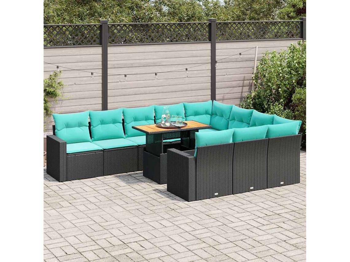Vidaxl 11 Pcs Conjunto Sofás De Jardim C/ Almofadões Vime Pe Preto