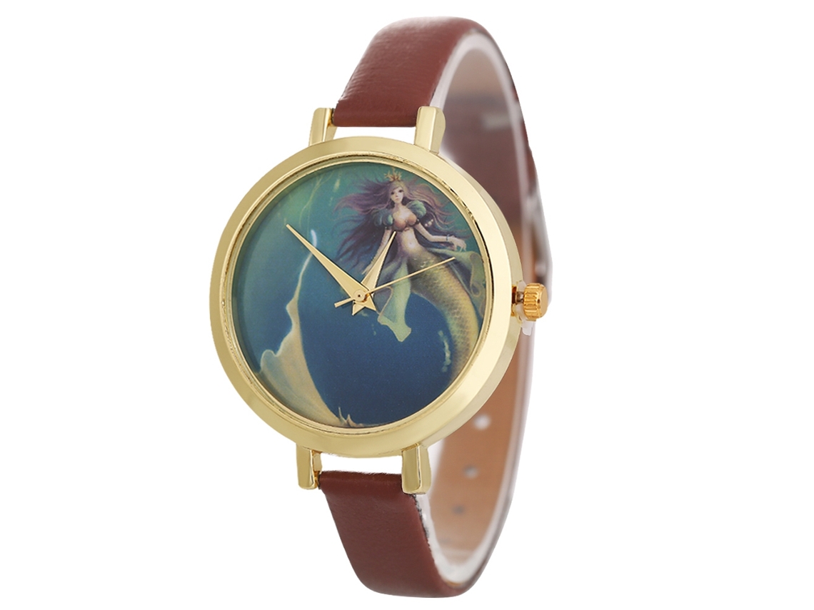 Relógio de Pulso Feminino Zhoulianfa Casual de Couro Café com Movimento de Quartzo