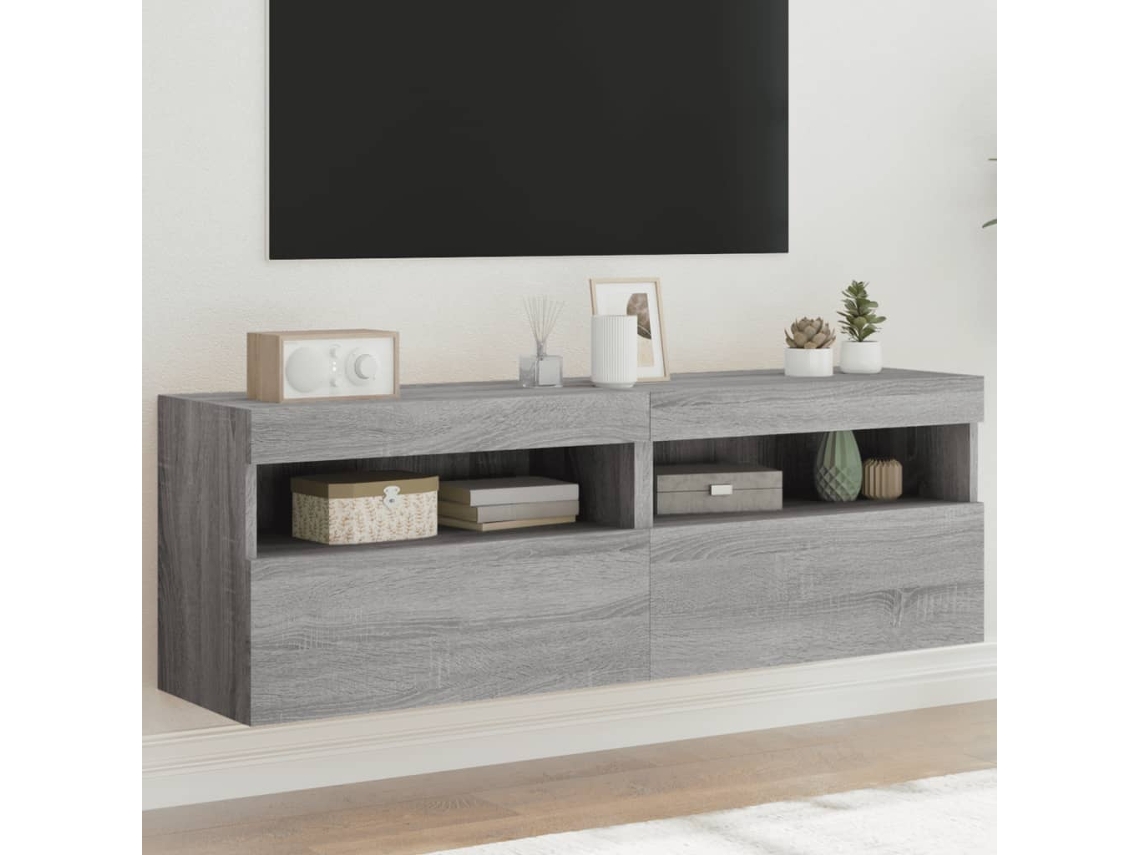 Vidaxl Móveis De Parede Para Tv Com Luzes Led 2 Pcs Cinzento Sonoma