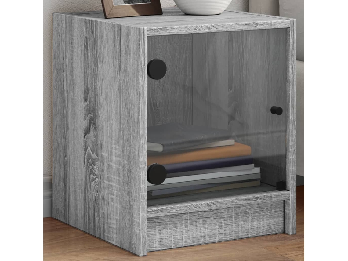 Vidaxl Mesa De Cabeceira C/ Porta De Vidro 35x37x42 Cm Cinzento Sonoma