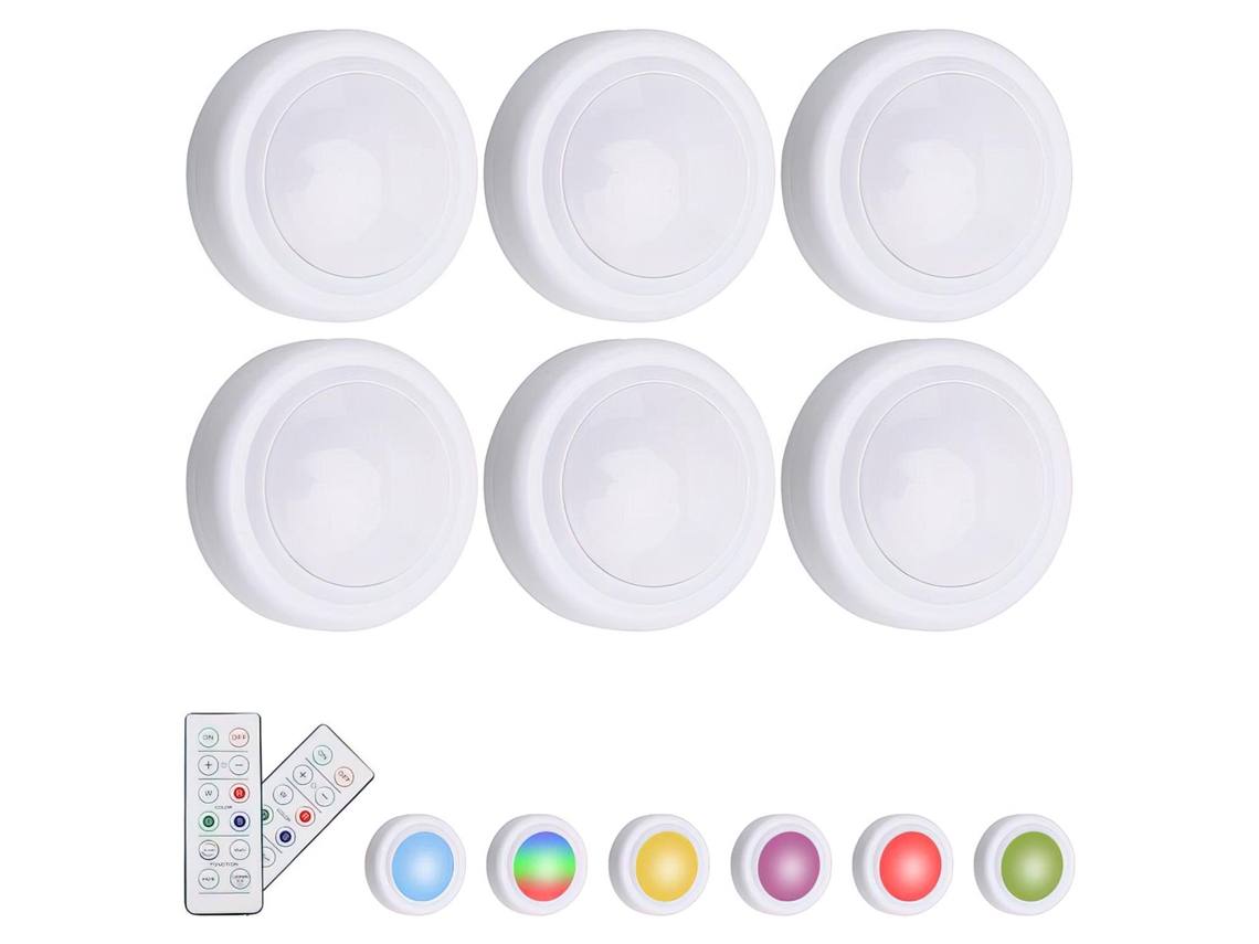 Conjunto de 6 Holofotes Led com Controle Remoto, Multicoloridos Sem Fio BRILVIBERA