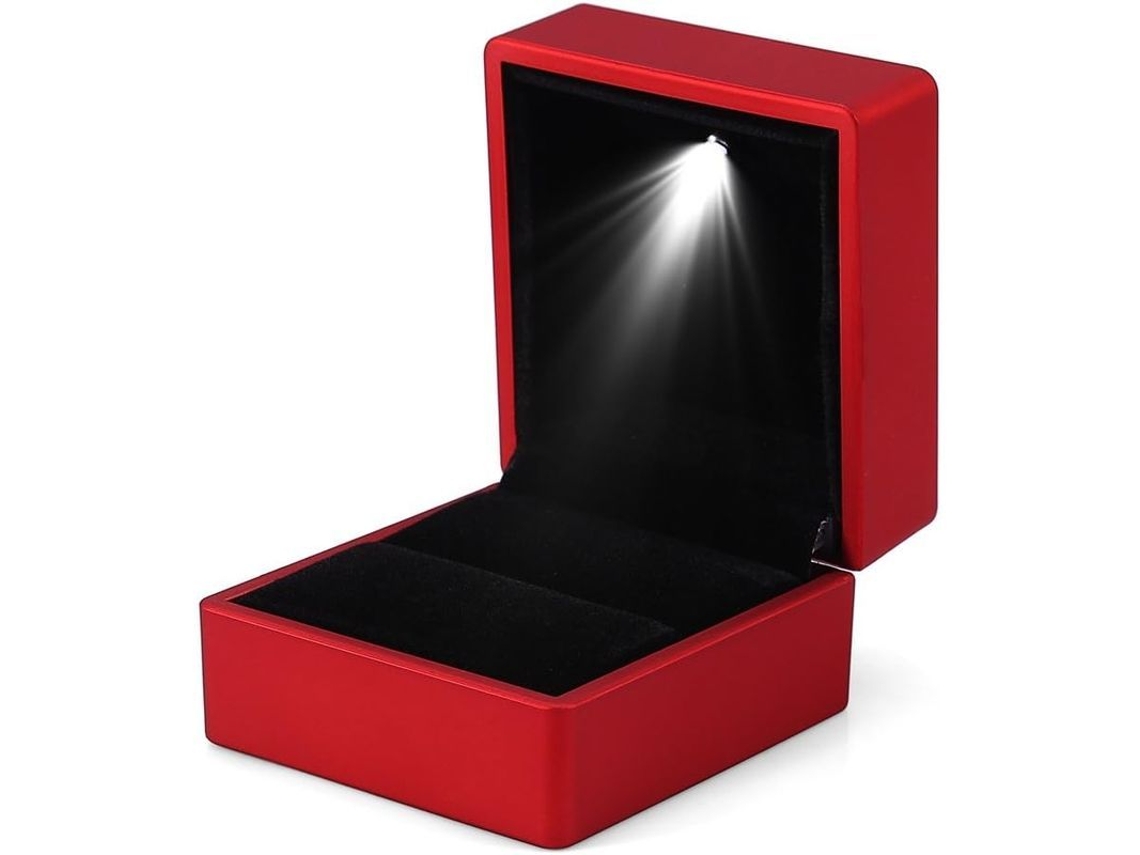Caixa de Anel com Luz Led 2025 Novo Design Elegante Armazenamento de Jóias (vermelho)