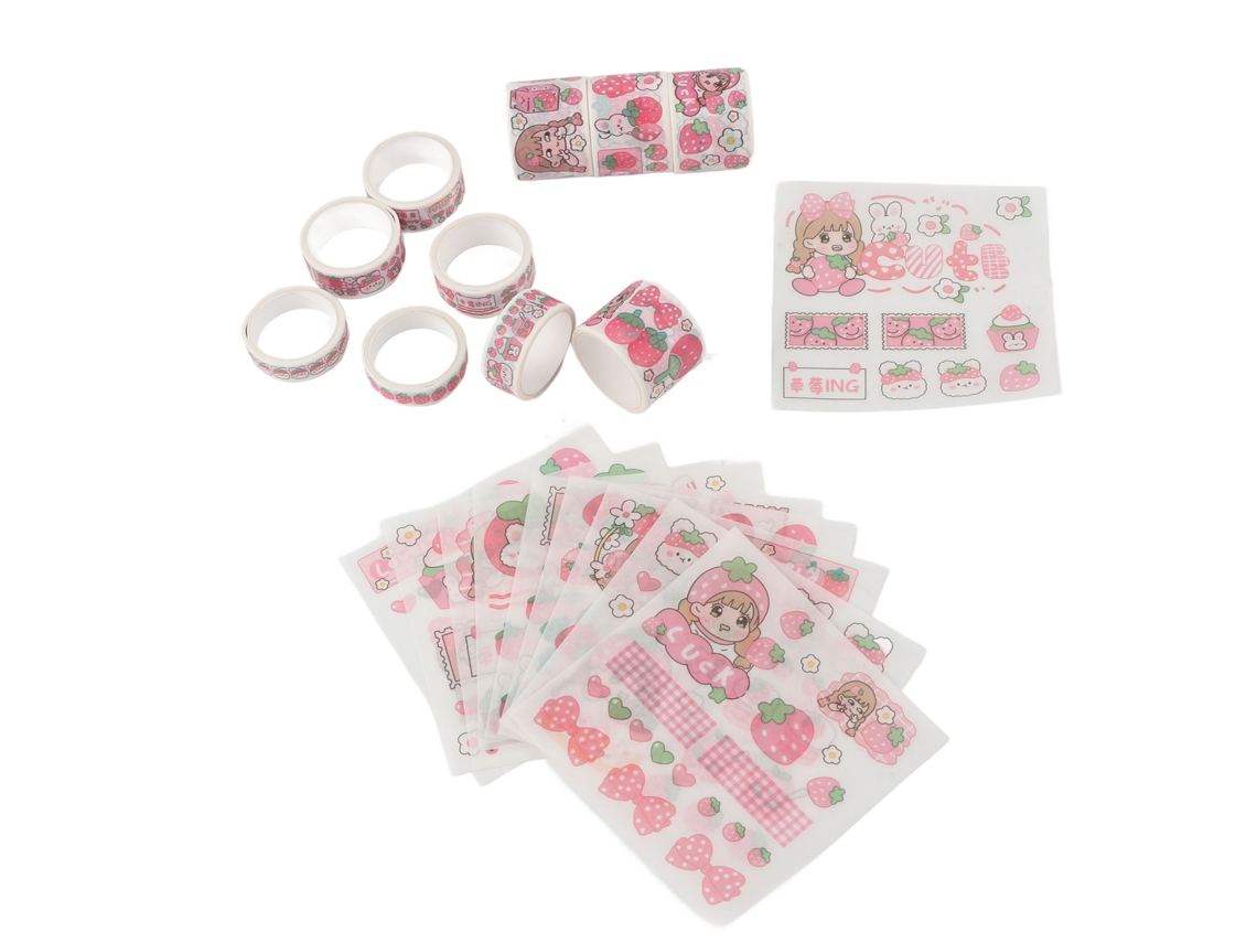 Fita Adesiva Washi, Adesivos Decorativos Washi Com Estampa De Desenho Animado Fofo, Acessórios Scrapbooking, Tema Morango E Leite