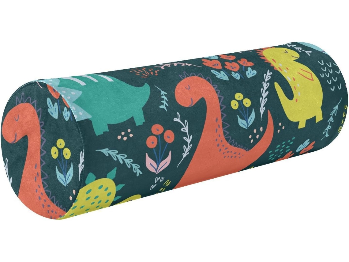 Frodotgv Almofada Cilíndrica Formato de Dinossauro Desenhado À Mão Suporte Ergonômico Fácil Limpar