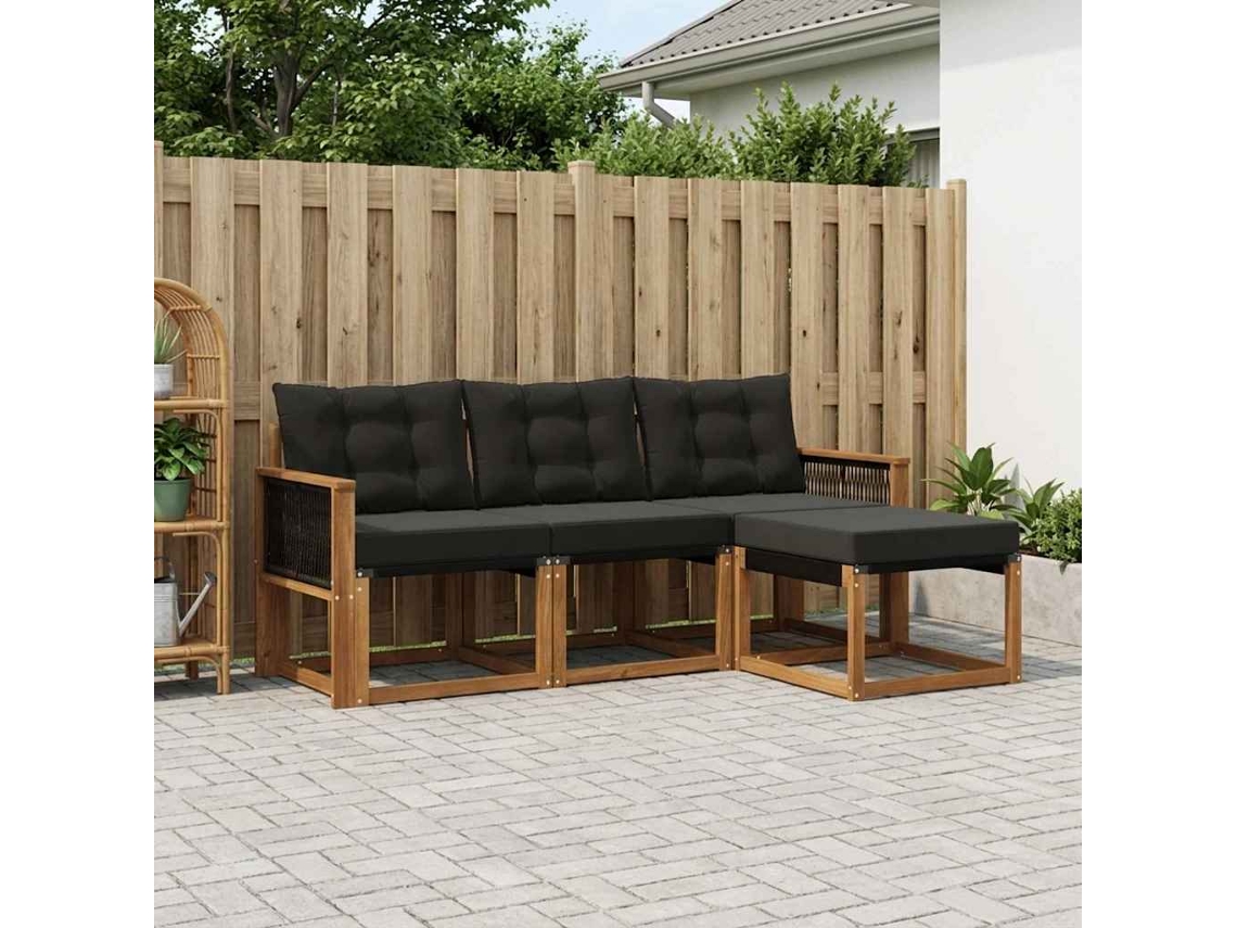 Vidaxl Conjunto De Sofás Para Exterior 4 Unid. Natural E Preto
