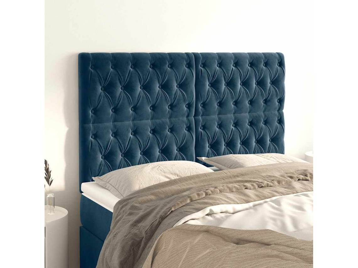 Vidaxl Cabeceira Azul Escuro 144x7x118/128 Cm Veludo