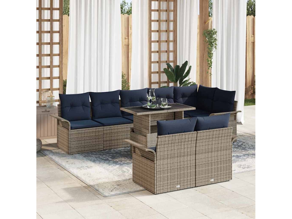 Vidaxl Conjunto De Sofá De Jardim 9 Pcs Cinzeto Rattan Sintético