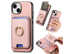 Capa Para Iphone 14 Pele Sintética Magnética Com Porta-cartões Rosa