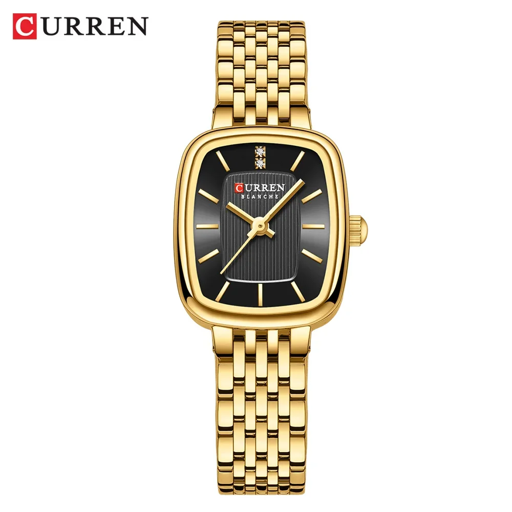 Relógio Feminino (dourado E Preto) Com Pulseira De Aço Inoxidável, Resistente À Água.