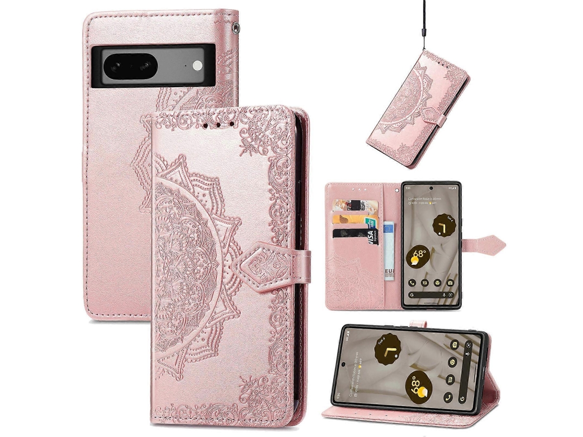 Capa De Couro Com Estampa De Flor De Mandala Para Google Pixel 7a