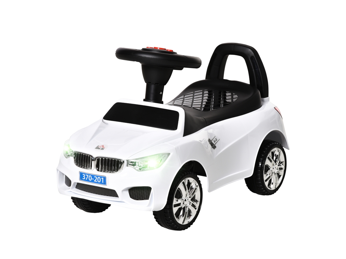 Carro Andador Para Crianças De 18-36 Meses Com Faróis Música Buzina Volante Compartimento De Armazenamento E Alça Para Empurrar 63,5x28x36 Branco