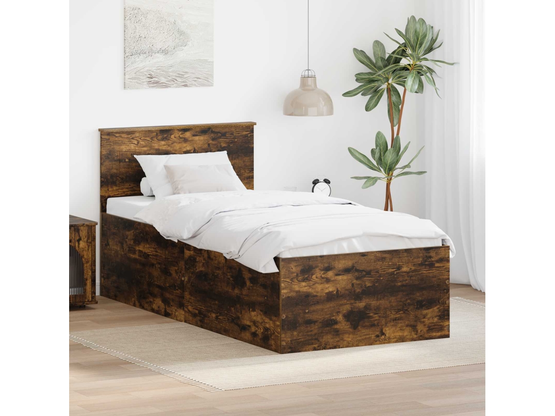 Vidaxl Estrutura Da Cama Com Cabeceira Carvalho Defumado 75 X 190 Cm