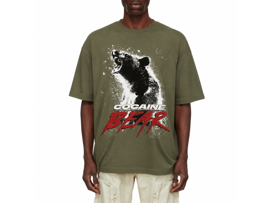 Rockinstone Cocaine Bear Movie Poster Light Solid Military Green Adult T-shirt Size:m