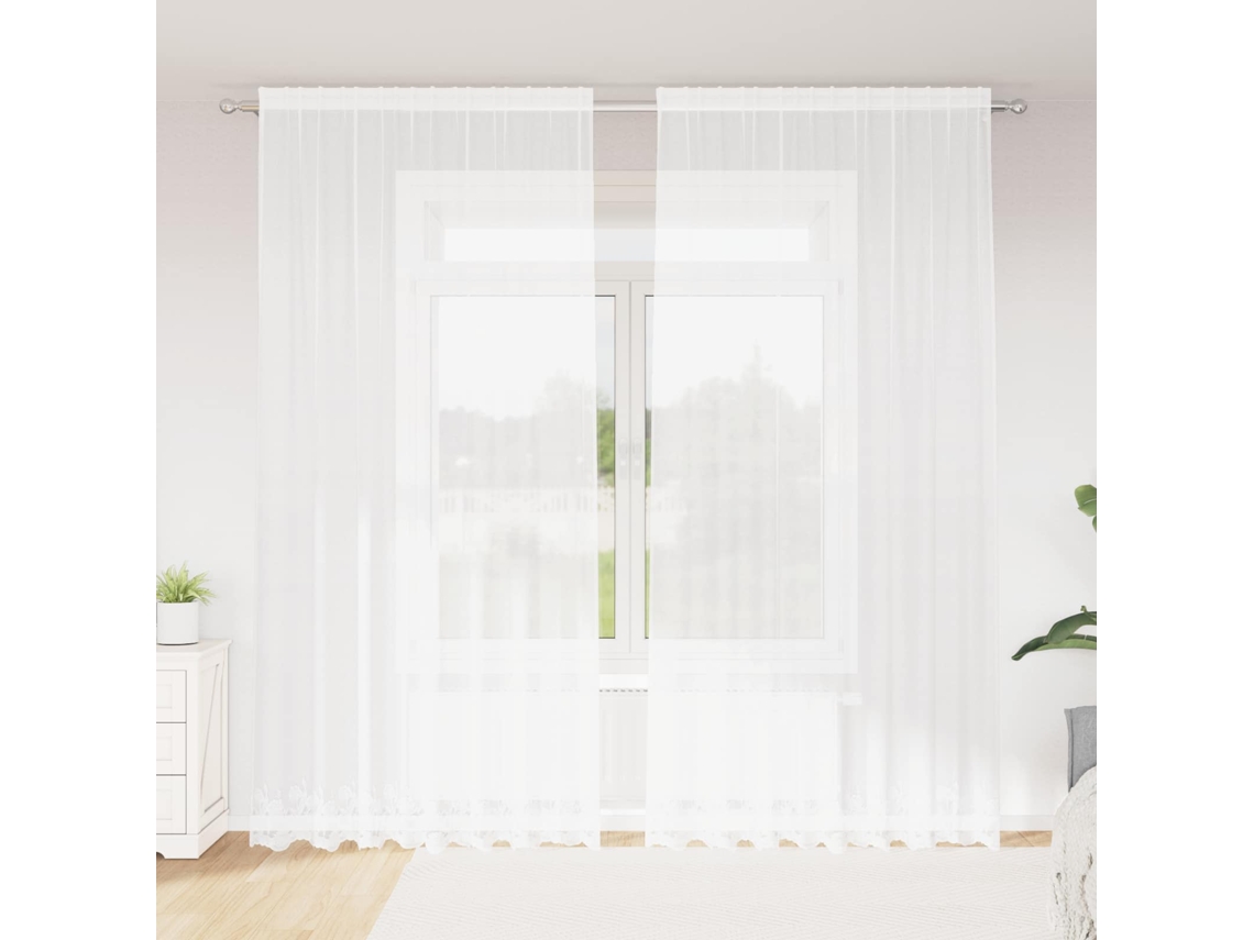 Vidaxl Cortina De Renda Branco 280 X 200 Cm Poliéster