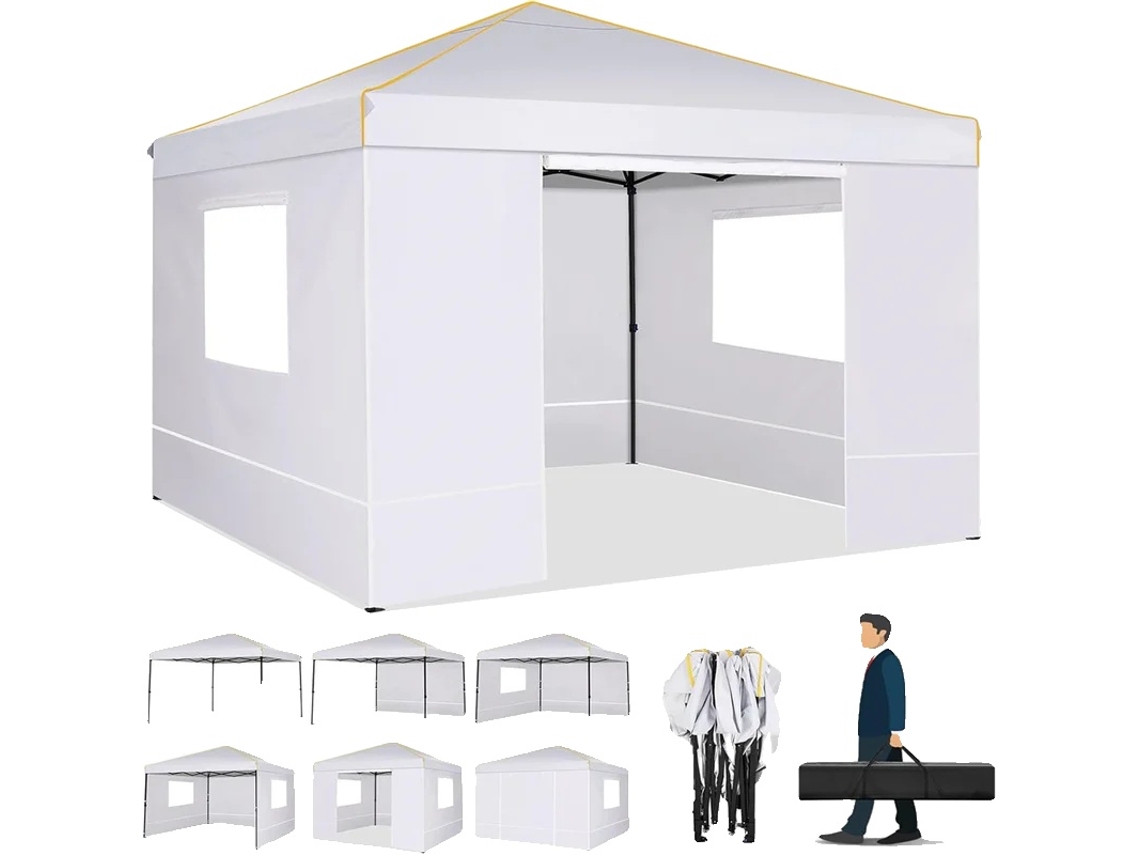 Gazebo, Tecido Impermeável, Paredes Laterais Intercambiáveis, Branco OEM