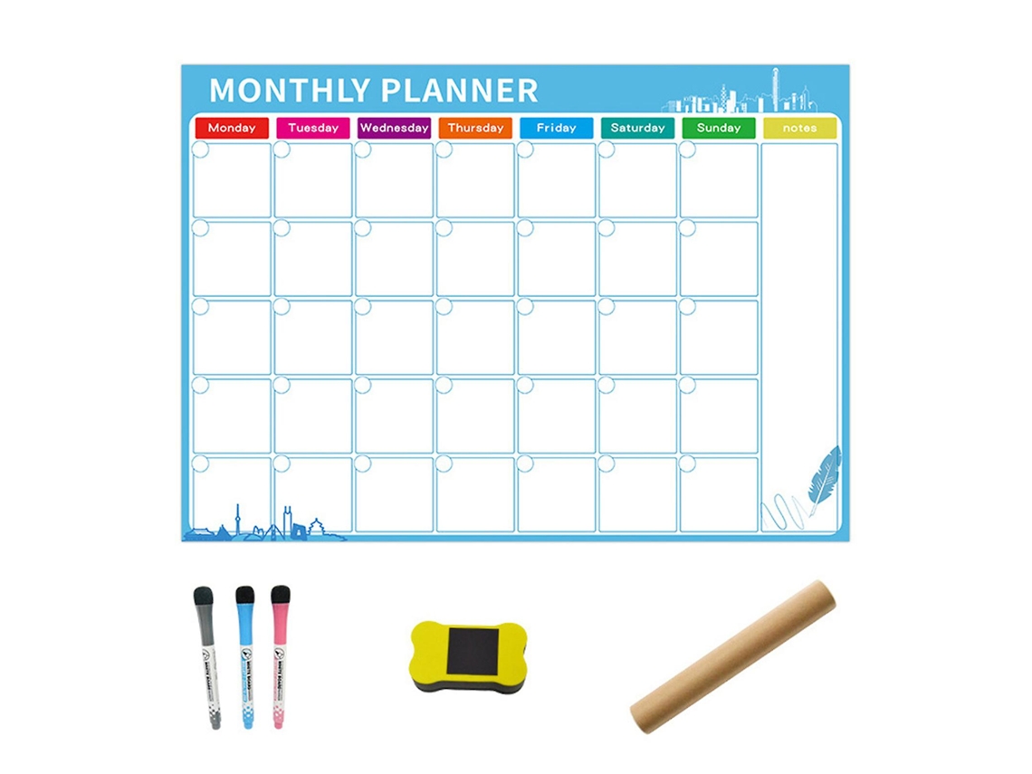 Calendário apagável para geladeira, calendário magnético para quadro branco, planejador mensal/semanal, organizador semanal Slowmoose (LGL)