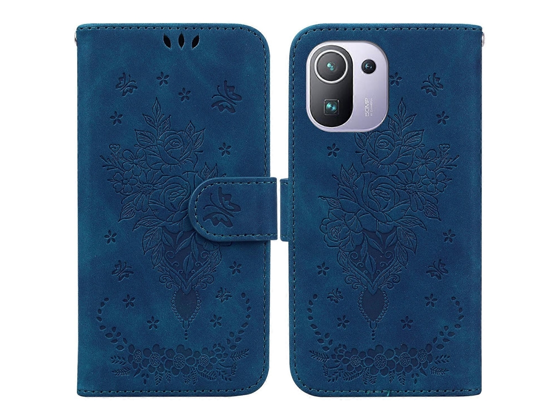 Capa De Celular Em Couro Com Estampa De Borboleta E Rosa Para Xiaomi Mi 11 Pro
