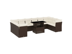 Conjunto 11 sofás de jardim c/ almofadões VIDAXL vime PE castanho