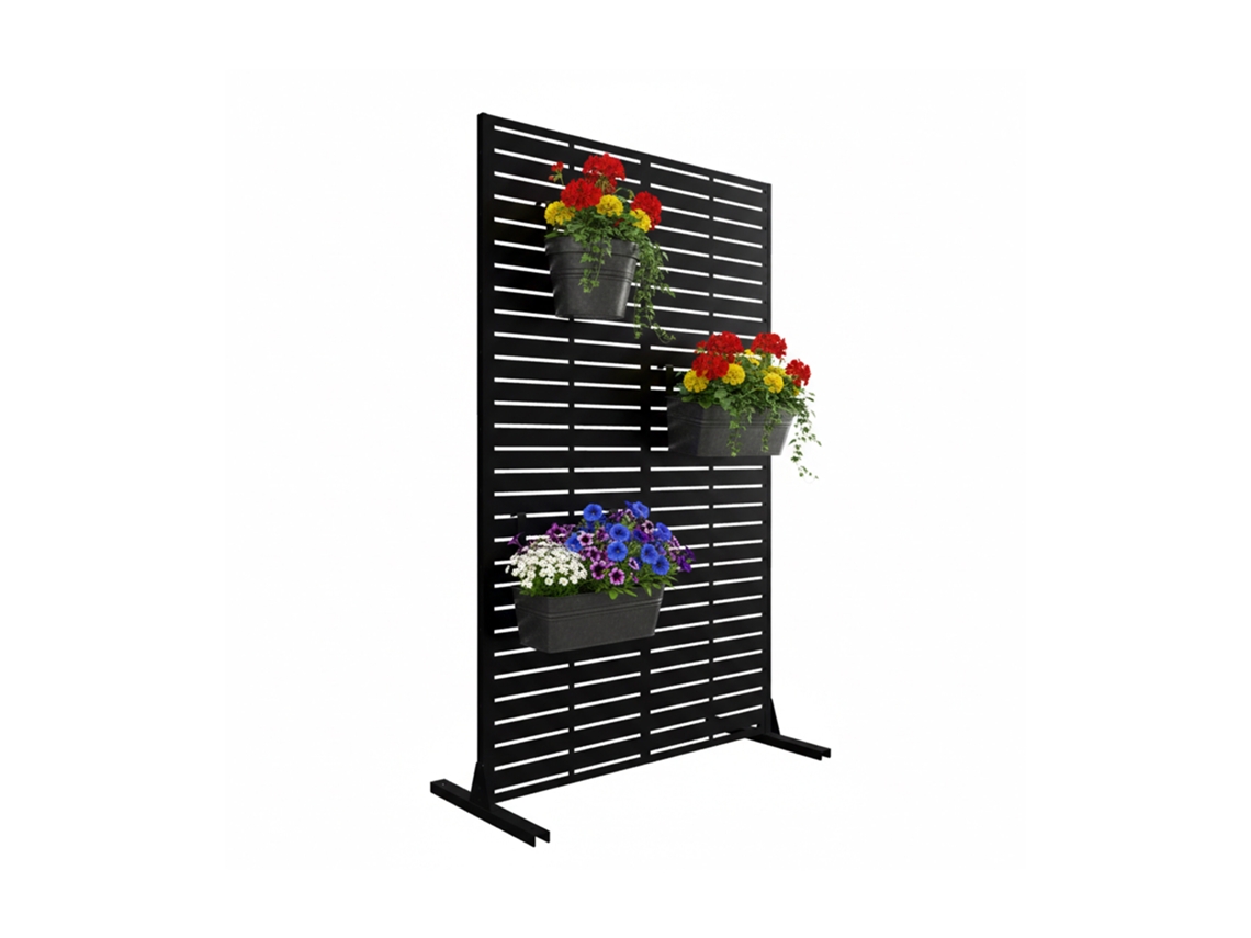 Relaxdays Painel Privacidade, Lamelas, Jardim, Varanda Terraço, Biombo, A X L: 183 X 110 Cm, Metal, Preto