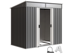 Casa de Jardim com 4 janelas e 2 ganchos em aço zincado 195x122x181,5cm cinza BTFORUS