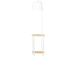 Candeeiro De Pé Com Pratel Te Para Lâmpada E27 Máx Om Ecrã, Cor Branco, Em Linho E Madeira, Com Moderno, Prateleira, E, Ø37x162cm