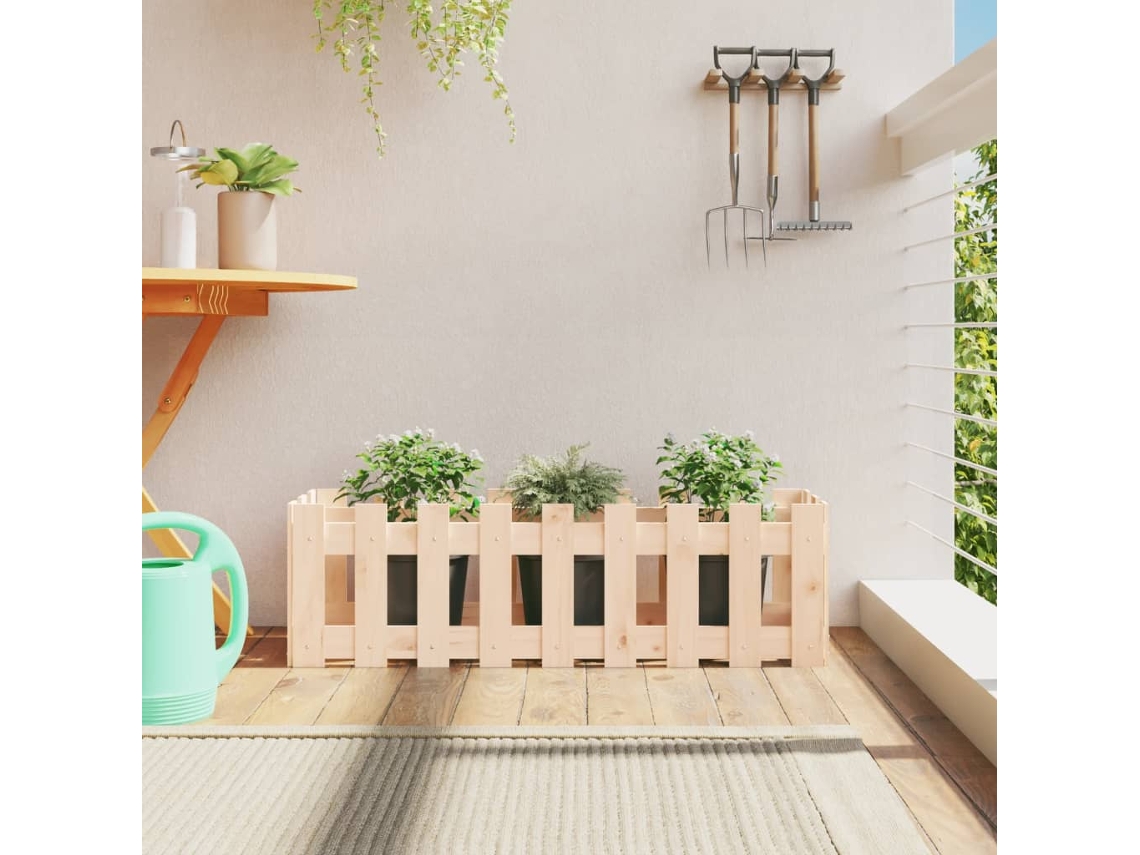 Vidaxl Canteiro Elevado C/ Design De Cerca 100x30x30 Cm Pinho Maciço