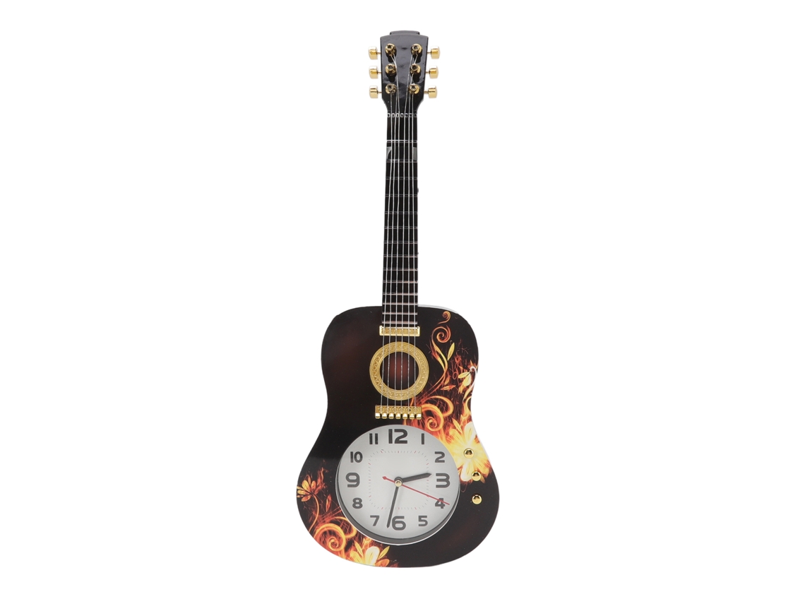 Relógio de parede em forma de ukulele com alarme decorativo, 46x17.5x4.5cm