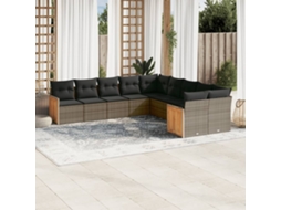 10 Pcs Conjunto Sofás De Jardim C/ Almofadões Vime Pe Cinza Dkd Home Decor