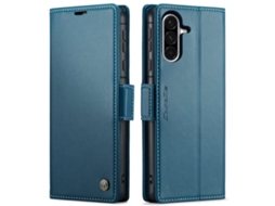 Capa Para Samsung Galaxy A36 De Couro Com Textura De Lichia E Fecho Borboleta Proteção E Rfid Antirroubo Azul